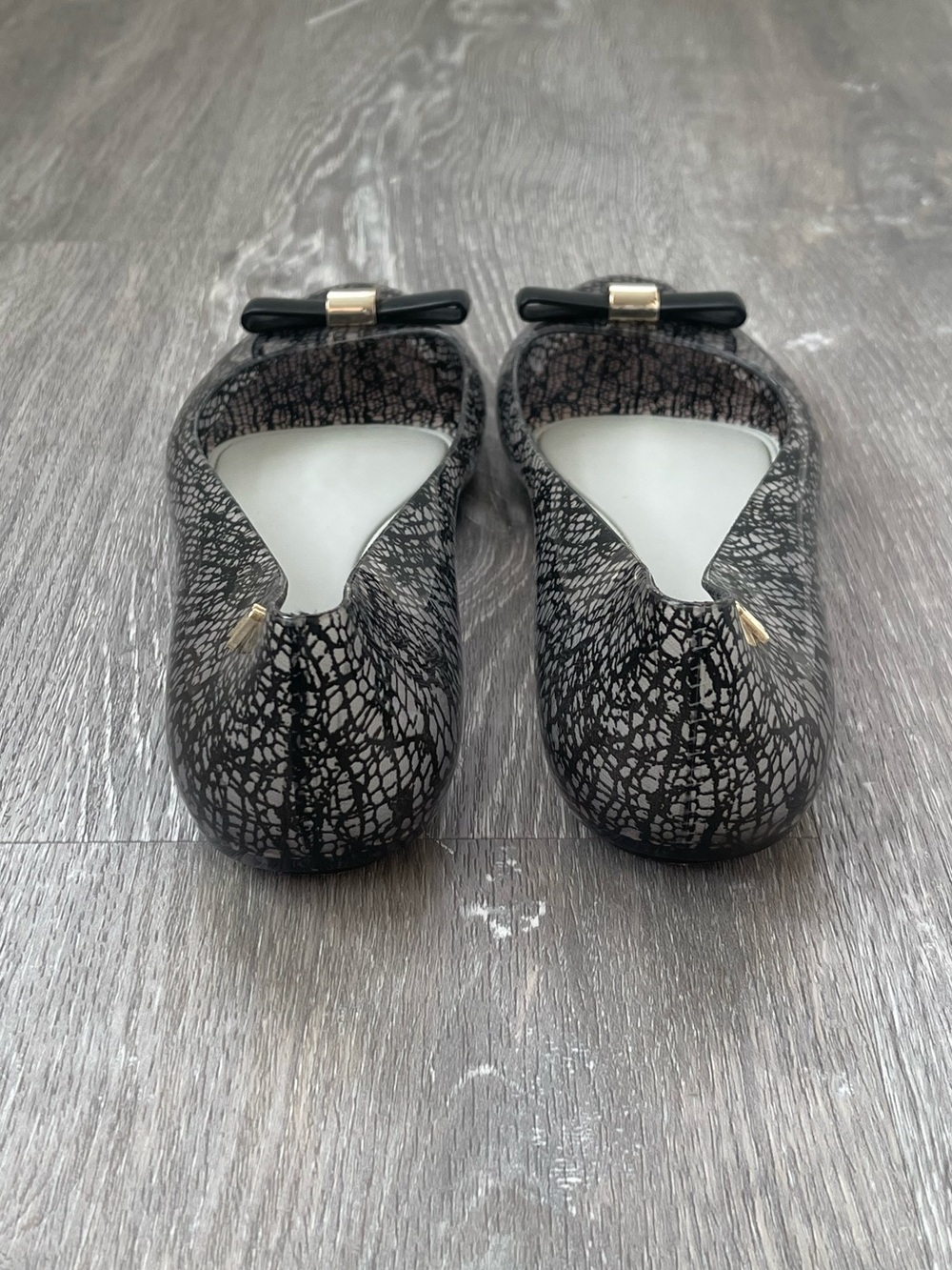 Melissa + Jason Wu Black Lace Print Jelly Flats Size 9 - Picture 4 of 6